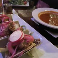 Cauliflower taco (needs sauce!) and bowl of soup (yummy)  at Raven Cafe in Prescott