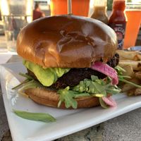 Vegan burger and friess  at Raven Cafe in Prescott