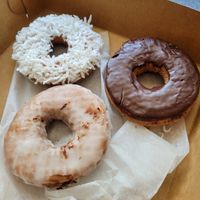 Coconut, chocolate-chocolate, glazed at Donut Villa Diner in Malden