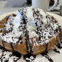 Almond Joy Waffle with coconut whipped cream ❤️ #Veganuary at Donut Villa Diner in Malden