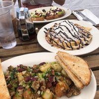 Vegan scramble and almond joy waffle  at Donut Villa Diner in Malden