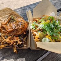 Plant burger and loaded fries at World Food Trip in Zweibruecken