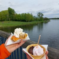 Front: vegan waffle cone with dark chocolate and lemon lavender ice cream at Der Eismacher in Bremen