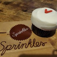 Vegan red velvet (with one rock hard sprinkle) at Sprinkles Cupcakes in Austin
