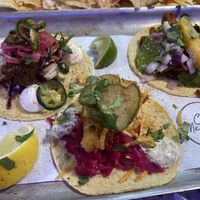 Rib, tofish and carnitas tacos  at Club Mexicana - Soho in London