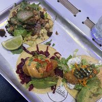 Cheese burger, fish and chicken tacos   at Club Mexicana - Soho in London