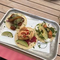 Selection of the tacos - fish taco, buffalo chicken and  al pastor?  at Club Mexicana - Soho in London