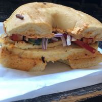 Plant based bagel sandwich  at Ultralife Cafe in Newport