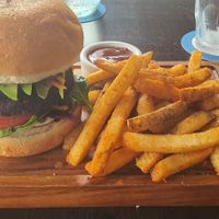Burger and fries at Ebb and Flow Darwin in Larrakeyah