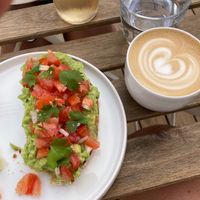 Vegan Capuccino and Vegan Avocado toast at Twenty Twenty Coffee in Hvide Sande
