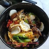 Veggie ball noodle - chilli sauce is very hot! at Xian Long Vegetarian in Northeast Singapore