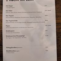 Dinner Menu at Bimano Zent in Bern