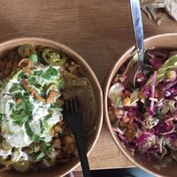 Best loaded fries, salads and burger. Also very friendly staff, sells vegan books and merch 💚💚💚💚love this place at Dominion Food Revolution in Frankfurt