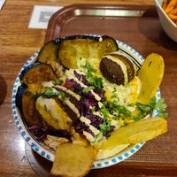 Hummus 🧆 bowl with 🥔 and 🍆 (no. 24) at Dominion Food Revolution in Frankfurt