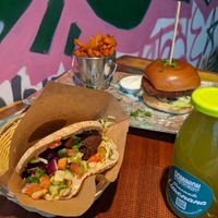 falafel pita and moving mountains burger at Dominion Food Revolution in Frankfurt