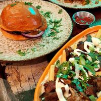 Loaded fries, burger, salad... at Dominion Food Revolution in Frankfurt