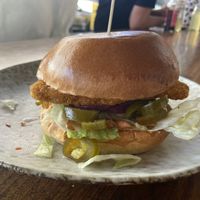 Schnitzel burger with jalapeños   at Dominion Food Revolution in Frankfurt