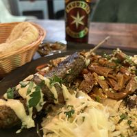 Dominion mix with shawarma, kebab and oyster mushroom skewer.  #Veganuary at Dominion Food Revolution in Frankfurt