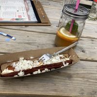Vegan frikandel with homemade ice tea  at Aloha Beach in Vrouwenpolder