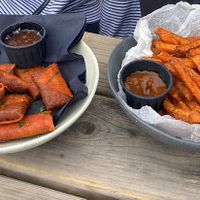 Vegan Springrolls and sweetpotato fries   at Aloha Beach in Vrouwenpolder