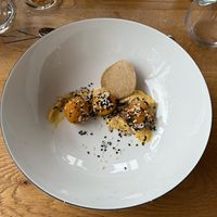 Pumpkin doughnuts with vanilla cream and oat crunch  at Restavracija Sunrose 7 in Bohinjska Bistrica
