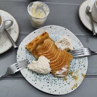 Apple tarte with whipped cream and ☕ at Seed in Luxembourg City