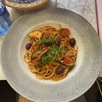 Vegan spaghetti puttanesca  at Lucia in York