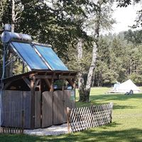 Solar powered showers. Also has nature friendly soap. at ECO River Camp in Globoko