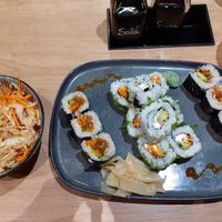 Vegan maki and vegetarian California rolls. Cabbage salad at Moma Sushi in Avignon