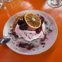 Meringue, sorbet, blackberries and almonds  at Elixer in Amsterdam