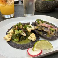 Vegetable Mole and Mushroom Tacos without cheesee  at Puesto At The Headquarters in San Diego