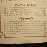 Veggie options on menu  at Yum Yum Hunan in San Francisco