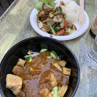 Pepper tofu stir-fry (back), Gado-gado (front)   at Ginger and Spice in Chippendale