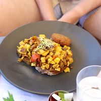 Tofu scramble on toast  at Fotis All Day Bar in Naoussa