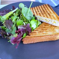 Vegan grilled cheese at Fotis All Day Bar in Naoussa