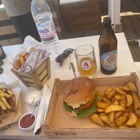 Vegan burger with avocado, mushroom gyros, vegan mayonnaise and sriracha at Kantina Grill in Corfu