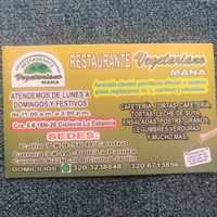 Business card August 2024 showing 4 locations at Restaurante Vegetariano Maná - La Pamba in Popayan