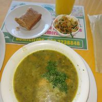 Soup of the day, tiny salad, wine cake at Restaurante Vegetariano Maná - La Pamba in Popayan
