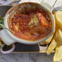 Vegan lasagne with chips and rocket side salad at The Old Court Hotel in Ross-on-wye