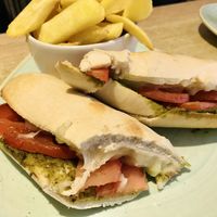 Vegan mozzarella and pesto panini   at Stiles in Ambleside