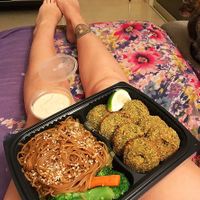 Falafel with noodles and vegetables: too much for one meal! at The Healthy Way in Paphos