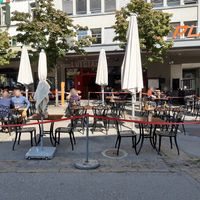 Outdoor seating at Luigia in Fribourg