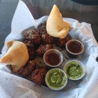 Vegetable samosas and vegetable pakoras. at Cafe India in Visalia
