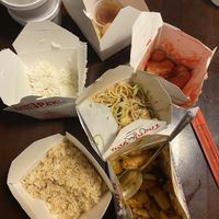 General’s tofu, fried rice (w/out egg), vegetable chow mein, spring rolls, sweet and sour tofu at Red Dragon in Spokane