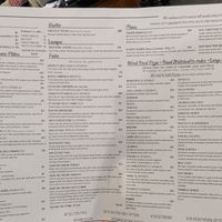 Menu at SoLita in Canberra