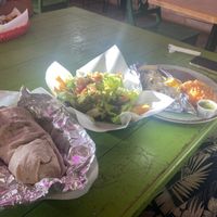 Burrito, asada fries, and street tacos  at Gordos Mexican Food in Waialua