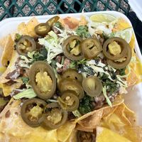 Vegan nacho with asada  at Gordos Mexican Food in Waialua