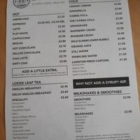 Drinks menu at House Coffee Co in Shrewsbury