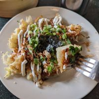 Vegan okonomiyaki made vegan. I was skeptical but staff said it was 🤷🏼‍♀️ at Lucky Tortoise Dumpling Company - Temple Bar in Dublin