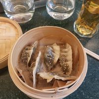 Shitake mushroom dumplings and Asahi at Lucky Tortoise Dumpling Company - Temple Bar in Dublin